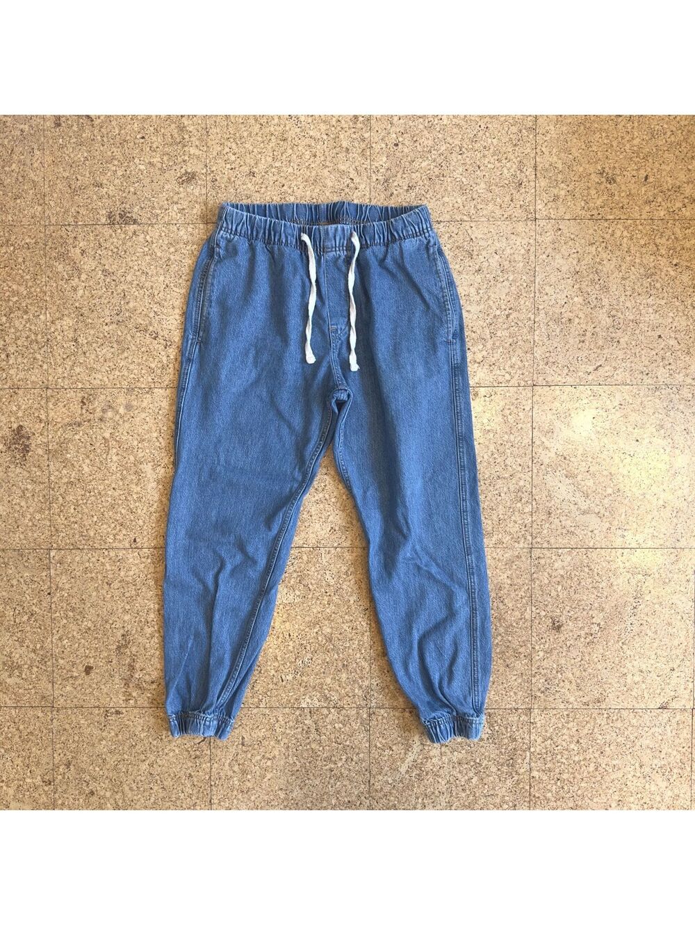 H&M Jogger Pull On Jeans Women's Medium Drawstring Blue Denim Relaxed Cotton